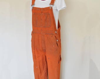 Orange Medium Bib OVERAL Pants - Orange Dyed Upcycled Gap Cotton Denim Overalls - Adult Womens Size Medium (38 W x 29 L)