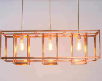 Industrial Chandelier - Copper Modern Farmhouse Lighting - LED and Incandescent Compatible - For Level or Vaulted Ceiling
