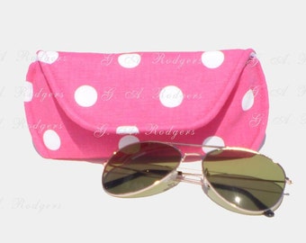 Medium Sunglass Case, Hot Pink Polka Dot Eyeglass Case - Free Shipping in the US