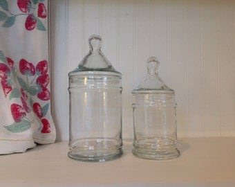 Vintage Apothecary Jars - Set of Two - Candy Jars - Terarrium Jars