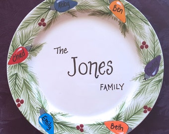 Custom Christmas Platter, Personalized Platter, Gift for Parents, Christmas Gift for Grandparents, Christmas Family Wreath Plate