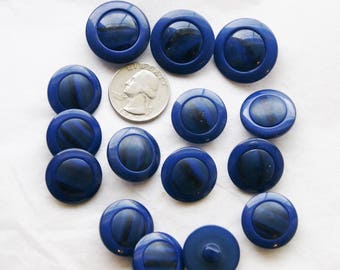 15 Blue Buttons, Large Buttons, Dark Blue Buttons, Shank Back Jewelry Art Buttons (S 37a)