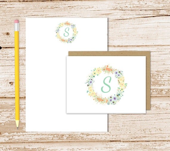 personalized stationery set floral