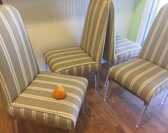 LUCITE CHROME DINING Chairs/Four Dining Chairs of Lucite, Chrome and Upholstery/Modern Dining Chairs at Modern Logic
