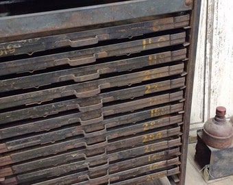 Printer's Block Cabinet; Antique Printer Cabinet; Vintage Industrial Cabinet; Vintage Industrial Printer Block Cabinet