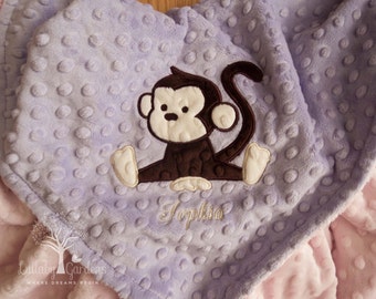 Personalized Baby Gifts, Monkey Minky Baby Blanket, Baby Girl Gift, Baby Girl Blanket, Personalized Minky Baby Blanket, Custom Baby Blankets