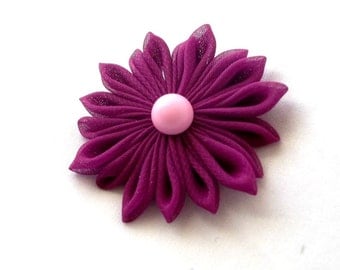 Violet and Pink Fabric Hair Flower Chiffon Kanzashi Barrette