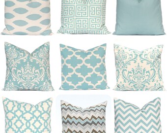 One Blue Pillow Cover - 18 x 18 - Throw Pillow Covers - Village Blue and Natural - Damask Pillow - Blue Pillow Shams - Blue Pillow Cases