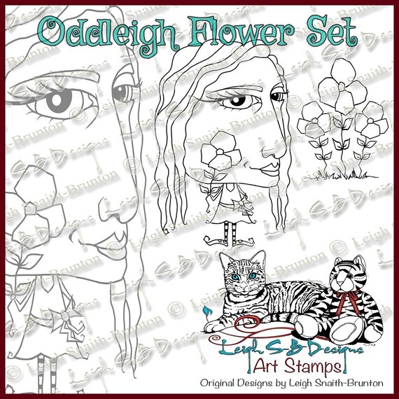 Whimsical Miss Oddleigh Flower stylized quirky caricature digi stamp set of 2 images for instant download - Release Sale Price until 4/19