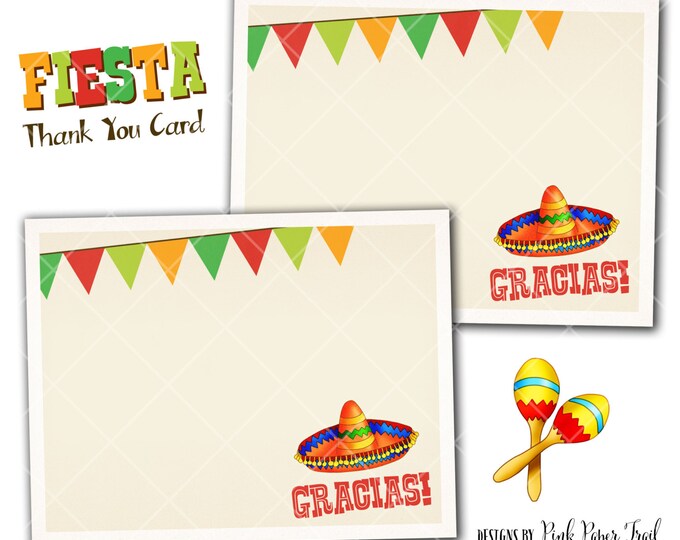 Fiesta Party Thank You Card, Instant Download, Print Your Own