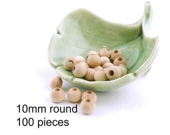 Unfinished Natural Wood Beads 10mm ( 3/8 inch ) Round - 100 pieces