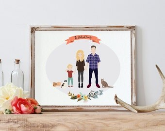 Custom Portrait Illustration | Couple Illustration | Family Portrait | Pet Portrait | Engagement Gift | Christmas Gift | Personalized Gift