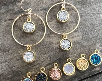 Druzy Earrings, Druzy Hoops, Hoop Earrings, Druzy Quartz Earrings, Chandelier Earrings, Gold Sparkle Earrings