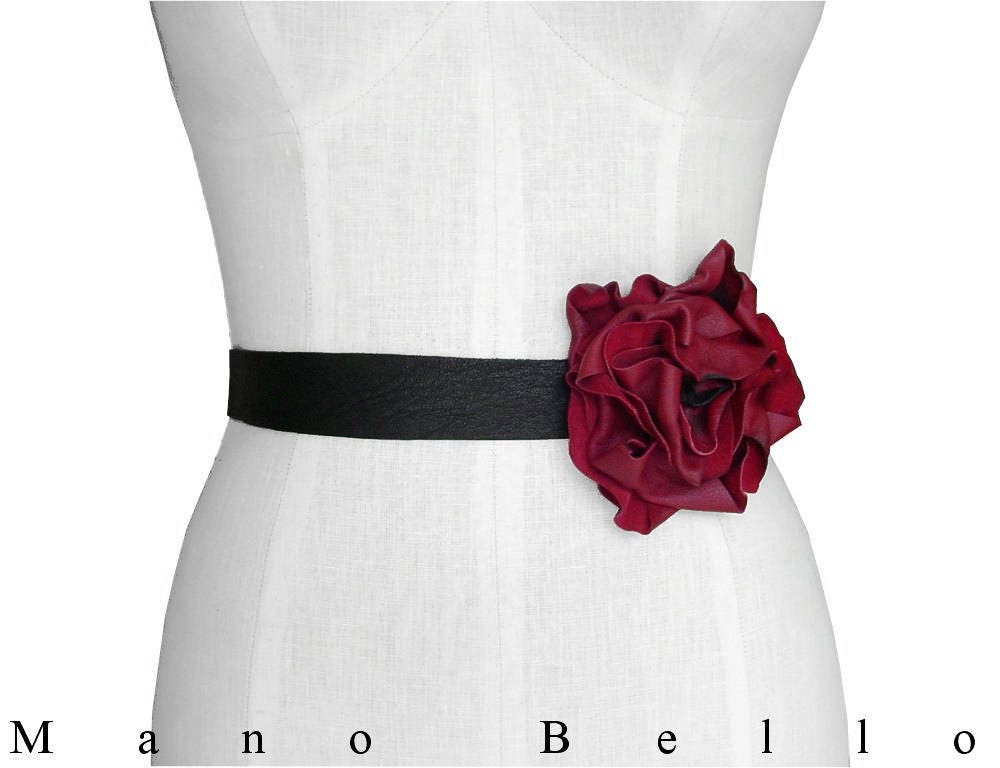 Leather Flower Belt Boho Bridal Belt Wedding Dress Belt