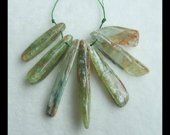 7 PCS Green Kyanite Gemstone Pendant Bead Set,53x7x9mm,30x11x6mm,41.1g(e0462)