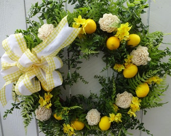 Lemon Wreath Easter Wreath Spring and Summer Wreath Elegant Wreath Front Door Wreath Mother's Day Gift