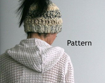 Messy Bun Crochet Hat Pattern, Winter Hat Pattern, Easy Chunky Crochet Pattern, Ponytail Crochet Hat