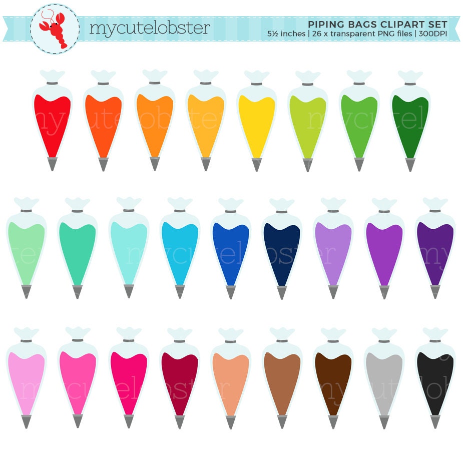 Rainbow Piping Bags Clipart Set icing bag clip art, rainbow