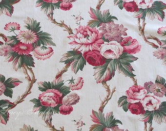 Gorgeous Vintage Barkcloth Era ROSE FABRIC, 1940's, Roses, Pink Roses, Sewing, Pillows