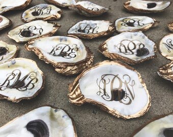 Gold leaf oyster ring dish, Jewelry Holder, DIY Beach wedding, salt well, Trinket holder, Nautical wedding, Bridesmaid gift, Monogram dish