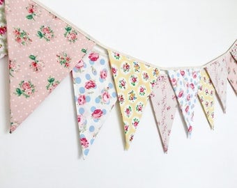 Sweet Pastel Shabby Chic Fabric Banners, Bunting, Garland, Wedding Bunting, Flags - 3 yards