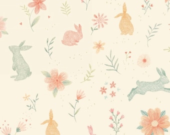 Fabric by the Yard-Bunny Tales- Bunnies in Pink- by Lucie Cravatto for Studio E