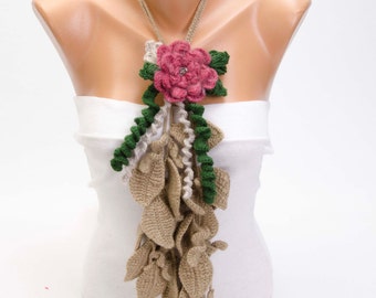 Crochet necklace scarf , crochet lariat scarf ,crochet jewelry scarf,gift