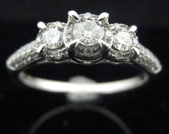 Estate 3 Diamond 10k White Gold Ring Vintage Engagement Promise Bridal Jewelry