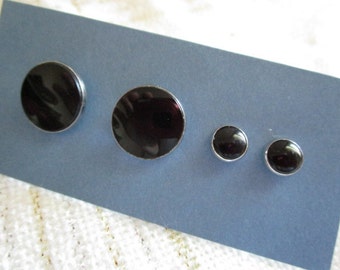 Swank Cufflinks with Matching Shirt Studs Black Onyx and Silver French Cuffs