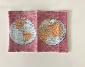 World Map Passport Cover - Passport case with a print of an ancient map of the world - Pink background