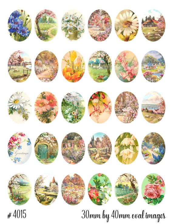 Printable Oval Cabochons Vintage Images for pendants 30mm by