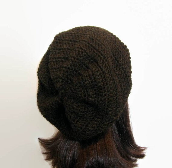 Brown Slouch Hat Dark Brown Beanie Chocolate Crochet Slouchy