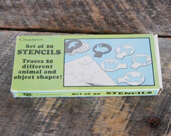 Vintage Childrens Plastic Stencils Set of 20 Animal and Object Shapes Chadwick Miller Inc