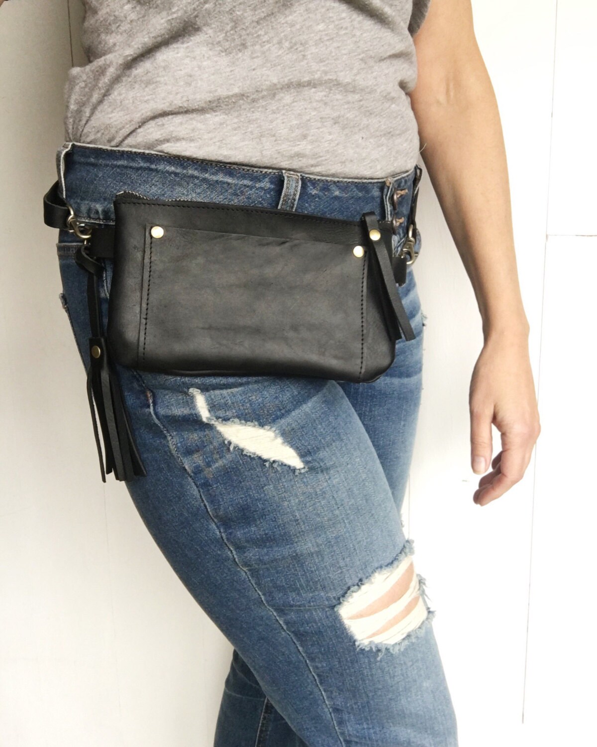leather fanny pack leather hip bag black leather belt bag