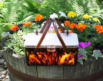 Vintage Acrylic Lucite Purse Tortoise Shell Box