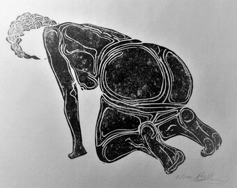 inspiration erotique vintage linogravure imprimé à l'encre à l'huile sur papier de riz " Renée"