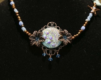 Victorian Inspired Czech Glass Button Pendant on Czech Glass Beaded Necklace