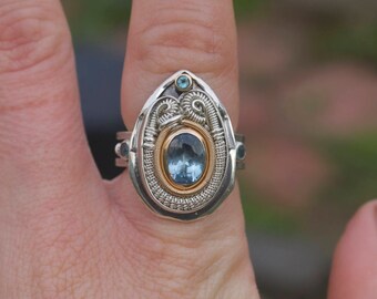 size 7.5 wire wrapped ring // Aquamarine jewelry // Tendai Designs // wearable art // Nick Cooney // Grateful Dead // heady wire wrap // art
