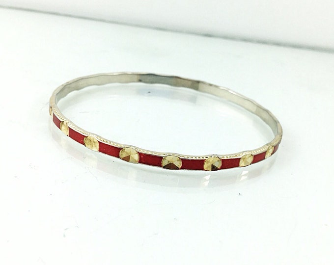 A Simple Vermeil Bangle, red enamel bangle, gold wash over silver. Classical Vermeil Bracelet. Silver Bangle. Red and gold bracelet. Holiday