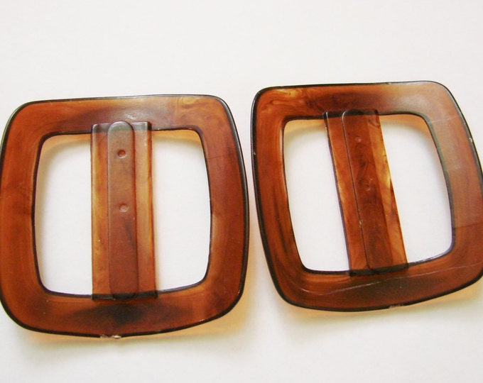 Pair Antique Art Deco Faux Tortoiseshell Dress Belt Buckles / 1930s Dress Buckle / Vintage Accessories