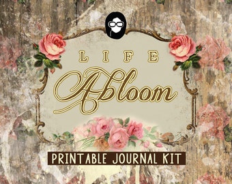 Rose Journaling Kit– Life Abloom - 25 Journal Refill Pages - vintage junk journal, floral digital paper, diy journal, junk journal kit