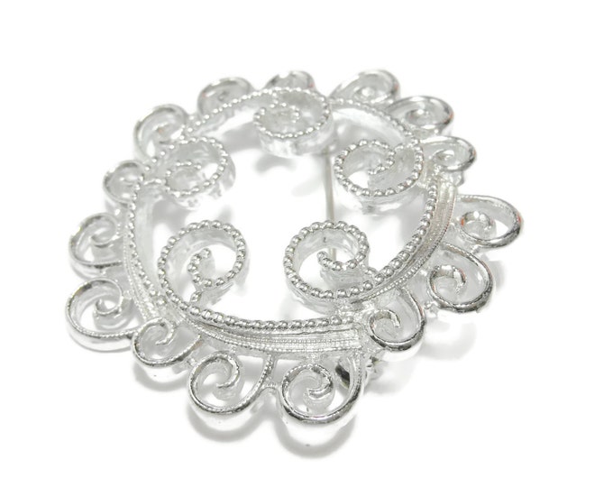 SALE SALE Sarah Coventry brooch, 'Silvery Mist' from the 1970s, silver filigree brooch, open work