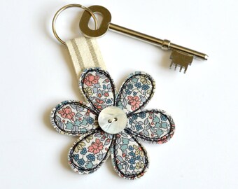 Liberty fabric flower keyring, Flower key ring, Flower key fob, Flower keyring, Flower key chain, Flower key-ring, Flower keychain