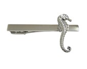 Silver Toned Textured Sea Horse Square Tie Clip