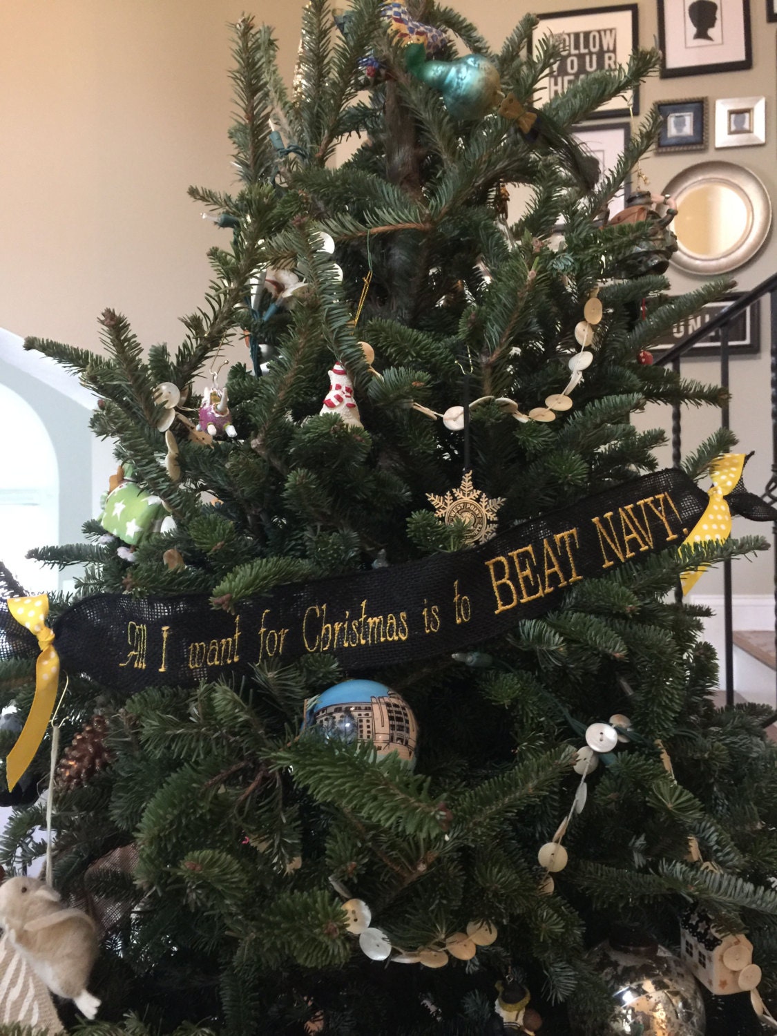 Burlap Christmas Tree Wrap Ornament All I want for