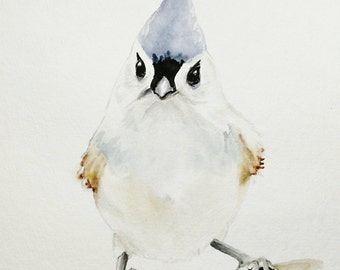 Tufted Titmouse Watercolor Painting / Bird Watercolor Painting