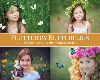 Butterfly photo overlays "Flutter by Butterflies", spring & summer photo overlays for Photoshop, portrait, kids, family photography