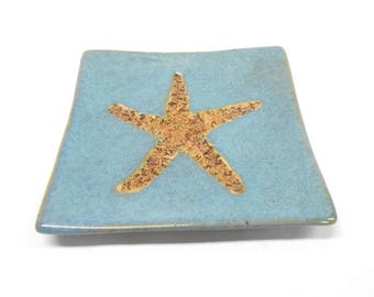 Starfish Pottery Soap Dish Ceramic Soap Dish Pottery Plate Ceramic Plate Pottery Spoon Rest Square Plate Starfish Impression in Blue