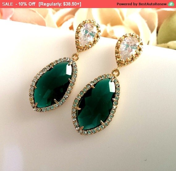 Emerald Earrings Gold earrings CZ EarringsWedding by LaLaCrystal