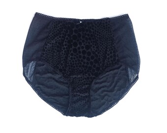 Black velvet panties - High waist black panties - Retro high waist panties in velvet and lace fabrics